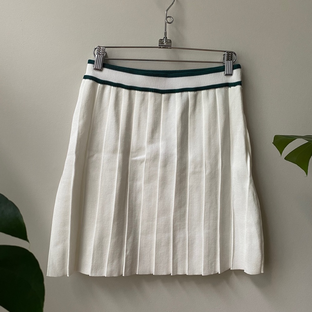 White Tennis Skirt with Dark Green Trim on Waistband